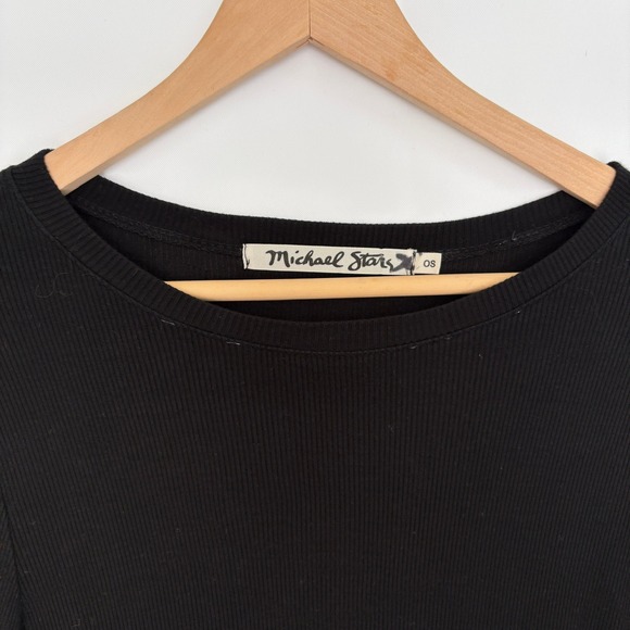 Michael Stars Black Ribbed Long Sleeve Crew Neck Top OS Minimalist Staple - Picture 3 of 5